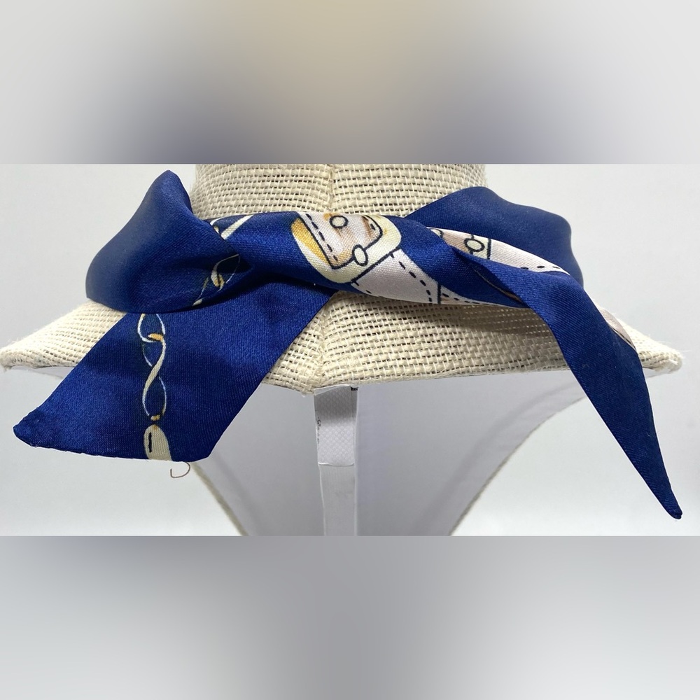 Blue White Gold Mod Satin Scarf Necklace Gold Charms Boho Fall Retro Preppy - Picture 4 of 10